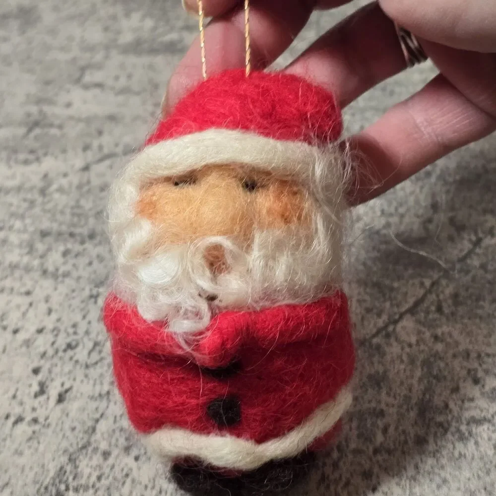 Needle Felt Wool Christmas Ornament Santa Claus Handmade Primitive Folk Art